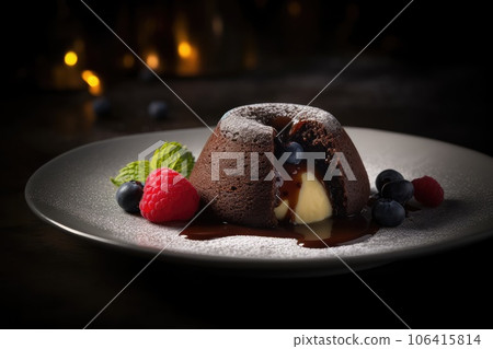 Lava Cake, Molten Chocolate Fondant, Warm Chocolate Dessert, Lava Cake, Abstract Generative AI Illustration 106415814