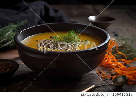 Lentils Soup, Lentil Meal in Bowl, Red Tomato Creamy Lentils Soup, Abstract Generative AI Illustration 106415815