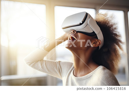 Virtual Reality Glasses, Young Person Using a Virtual Reality Headset, Generative AI Illustration Virtual Reality Glasses, Young Person Using a Virtual Reality Headset, Generative AI Illustration 106415816