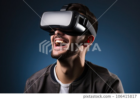 Virtual Reality Glasses, Young Person Using a Virtual Reality Headset, Generative AI Illustration 106415817