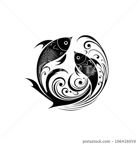 Ornate Pisces Icon Two Fish Isolated Chinese Stock