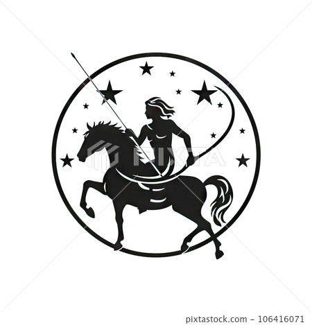 Sagittarius Icon, Horseman with Bow Zodiac Symbol, Ornate Sagittarius Silhouette, Horoscope Pictogram Sagittarius Icon, Horseman with Bow Zodiac Symbol, Ornate Sagittarius Silhouette, Horoscope Pictogram 106416071