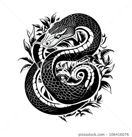 Ornate Snake Icon, Serpent Isolated, Chinese Horoscope Minimal Snake Symbol on White Background 106416076