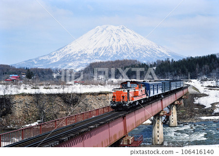 Railway running with Ezo Fuji and Mt. Yotei in the background 106416140