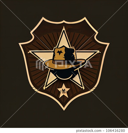 Sheriff Star Icon, Policeman Identification Emblem, Golden Sheriff Star Flat Icon, Law Authority Symbol 106416280