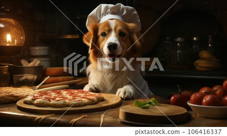 Canine chef cooking in kitchen 106416337