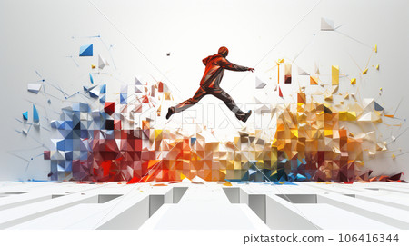 Image of a person jumping high in virtual space 106416344