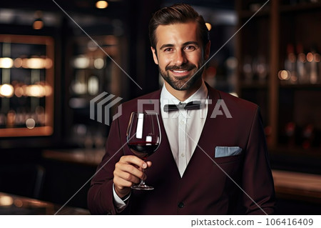 Sommeliers Hold Glass, Red Wine Tasting, Degustation Card, Generative AI Illustration 106416409