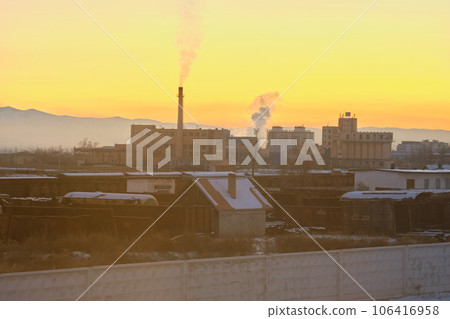Mongolian steppe in winter during sunset. Mongolian steppe in winter during sunset. 106416958