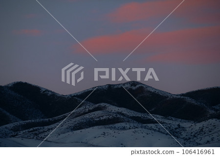 Mongolian steppe in winter during sunset. 106416961