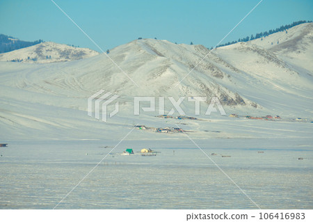 Mongolian steppe in winter during the daytime. 106416983