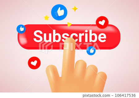 Hand pressing Subscribe button. Social media concept. 3d vector illustration 106417536