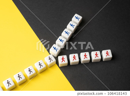 It splits into two currents. People are divided into two groups. Opposition factions. Lack of consensus. Ideological conflict. Rivalry to improve work efficiency. Dividing, splitting up. It splits into two currents. People are divided into two groups. Opposition factions. Lack of consensus. Ideological conflict. Rivalry to improve work efficiency. Dividing, splitting up. 106418143