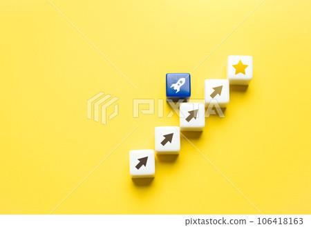 The startup strives for success. Successful launch of a startup. Explore new frontiers, conquer scientific challenges. New space race. Choose a promising project and not lose investments. 106418163