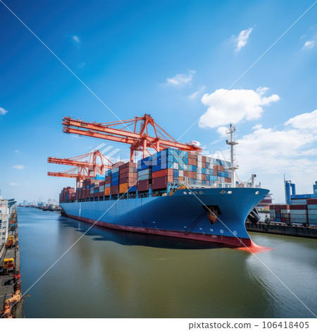 Loading containers on a cargo ship 106418405