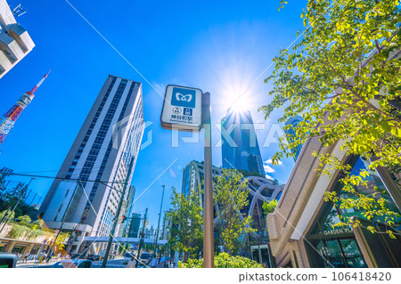 日本東京城市景觀 新開放的神谷町站入口、新景點、麻布台之丘、東京塔等。 106418420