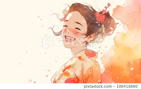 Smiling kimono woman AI-generated image 106418660