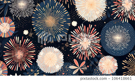 Japanese paper style fireworks scenery “AI generated image” 106418661