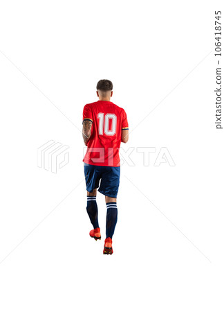 Soccer  player play with soccerball during a football match 106418745