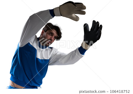 Goalkeeper catches the soccer ball during a football match 106418752