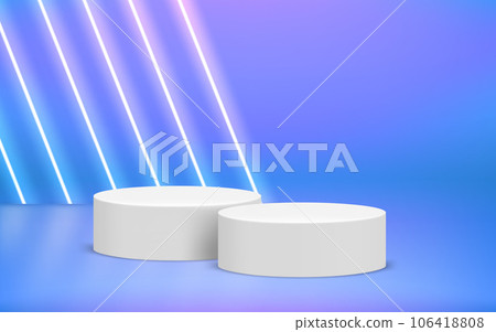 Showcase with neon light. 3d vector illustration with copy space Showcase with neon light. 3d vector illustration with copy space 106418808