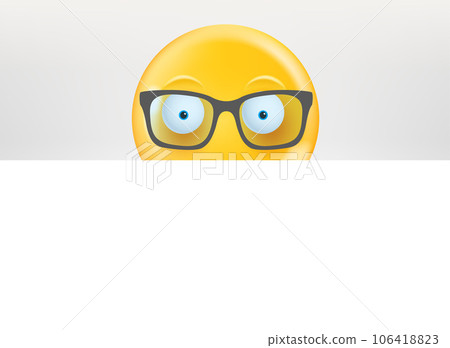 Smiling emoji with sunglasses looking on you. 3d vector illustration with copy space Smiling emoji with sunglasses looking on you. 3d vector illustration with copy space 106418823
