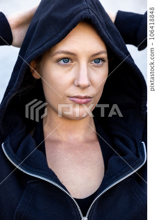Strength and Confidence: Fit Woman Flexing Muscles Strength and Confidence: Fit Woman Flexing Muscles 106418848