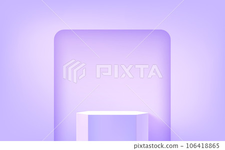 Realistic violet showcase with podium in a hole of the wall. 3d vector mockup 106418865