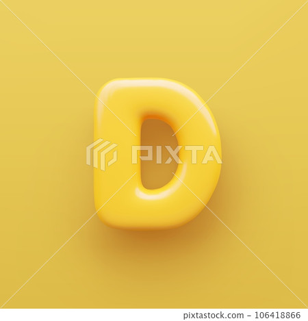 3D Yellow letter D with a glossy surface on a yellow background . 106418866