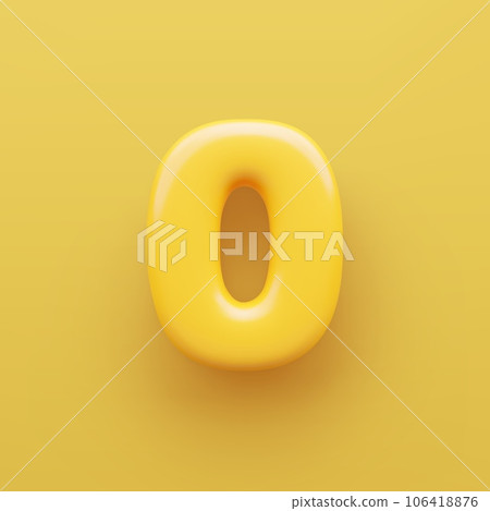 3D Yellow number zero with a glossy surface on a yellow background . 106418876