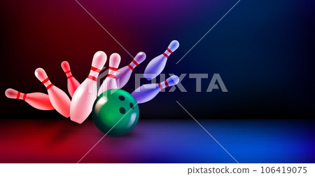 Billiard skittles and the ball on bowling valley. 3d vector banner with copy space 106419075