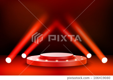 Interior with stage and shining projectors. 3d vector illustration 106419080