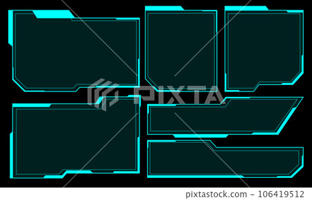 Hud frames blue user interface elements design modern technology futuristic control panel screen digital hologram window gaming menu touching cyber monitor set on black background vector 106419512