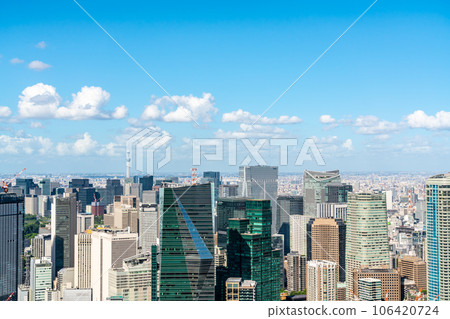 [Tokyo] Summer blue sky and metropolitan cityscape 106420724