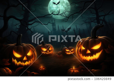 Spooky night with full moon. Design background for Halloween party. Spooky night with full moon. Design background for Halloween party. 106420849