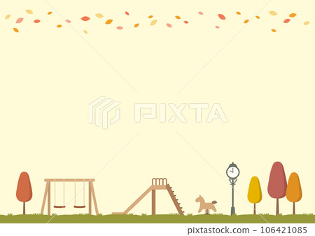 秋季景觀、帶遊樂場設備和時鐘的公園 106421085
