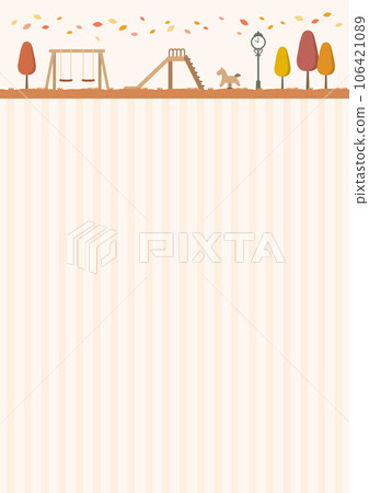 Autumn landscape, park with slide and rocking horse, clock and trees Autumn landscape, park with slide and rocking horse, clock and trees 106421089