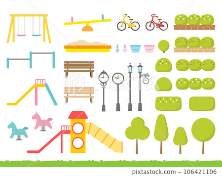 Park playground equipment illustration set, colorful flat design 106421106