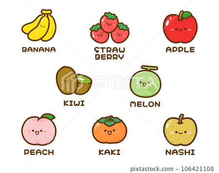 Illustration set of fruits with cute faces 02 Illustration set of fruits with cute faces 02 106421108