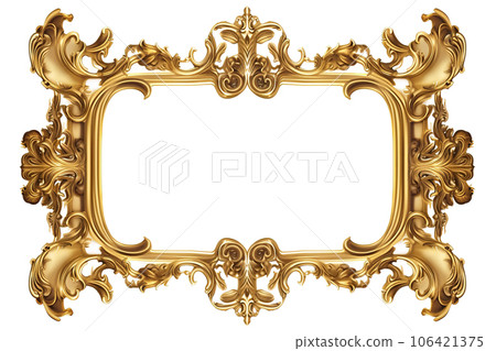 Gold frame for a picture in a classic baroque styleon on a white background. Illustration, Generative AI. 106421375