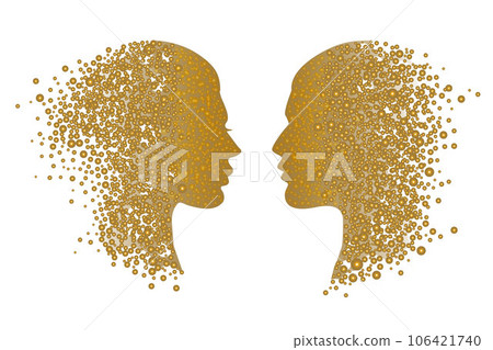 Abstract gold couple face silhouette with circles Abstract gold couple face silhouette with circles 106421740