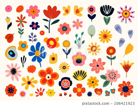 Colorful abstract flowers, floral elements. Isolated contemporary art graphic design. Botanical bright collection, vector set Colorful abstract flowers, floral elements. Isolated contemporary art graphic design. Botanical bright collection, vector set 106421923