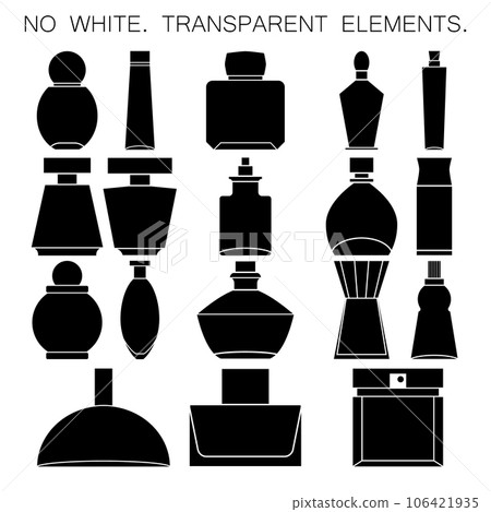 Perfume bottles set. Black silhouettes. Vector illustrations on white background. Perfume bottles set. Black silhouettes. Vector illustrations on white background. 106421935