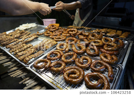 Tasty sai ua at night market in thailand Tasty sai ua at night market in thailand 106423258