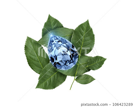 blue cut diamond on rose leaves white background. for design fashion jewellery 106423289