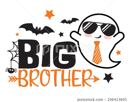 Big Brother Halloween vector illustration with cool ghost, stars, spider and bats. Boys Halloween design isolated. Big Brother Halloween vector illustration with cool ghost, stars, spider and bats. Boys Halloween design isolated. 106423605