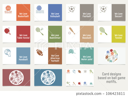 Card design set with various ball game motifs 91*55mm Card design set with various ball game motifs 91*55mm 106423811
