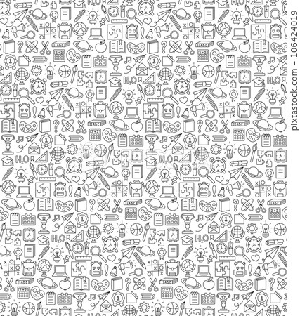 Back to school. pattern seamless of stationery for studying at school. education kids accessory. vector object stuff design. graphic patch element children study. Back to school. pattern seamless of stationery for studying at school. education kids accessory. vector object stuff design. graphic patch element children study. 106424019
