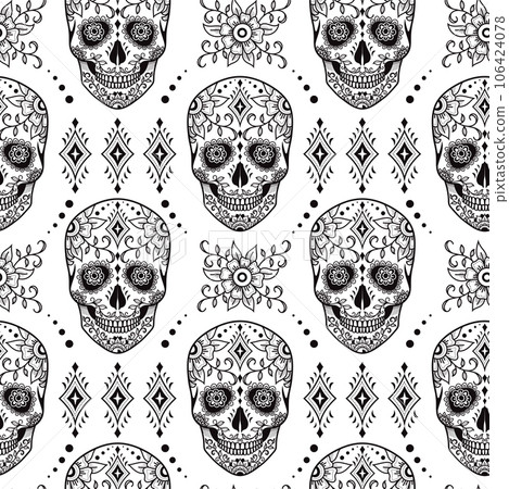 Mexican sugar skull vector seamless pattern, - Stock Illustration ...