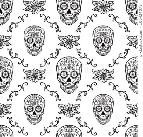 Mexican sugar skull vector seamless pattern, 106424079